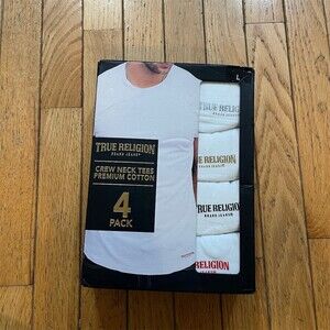 True Religion Men's 4-Pack Crew Neck T-Shirts White Size L Short Sleeve